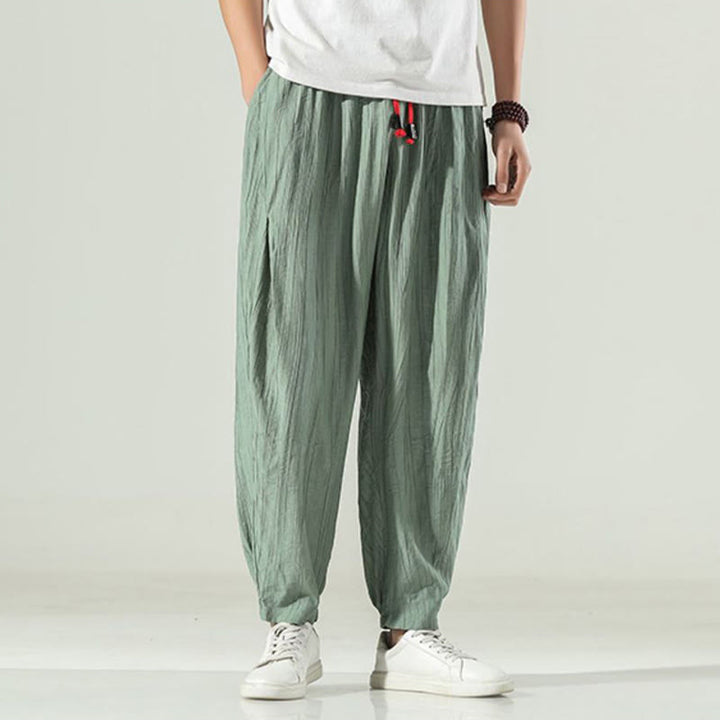 Pantalones harén de algodón Buddha Stones para hombre con cordón y bolsillos - image 12