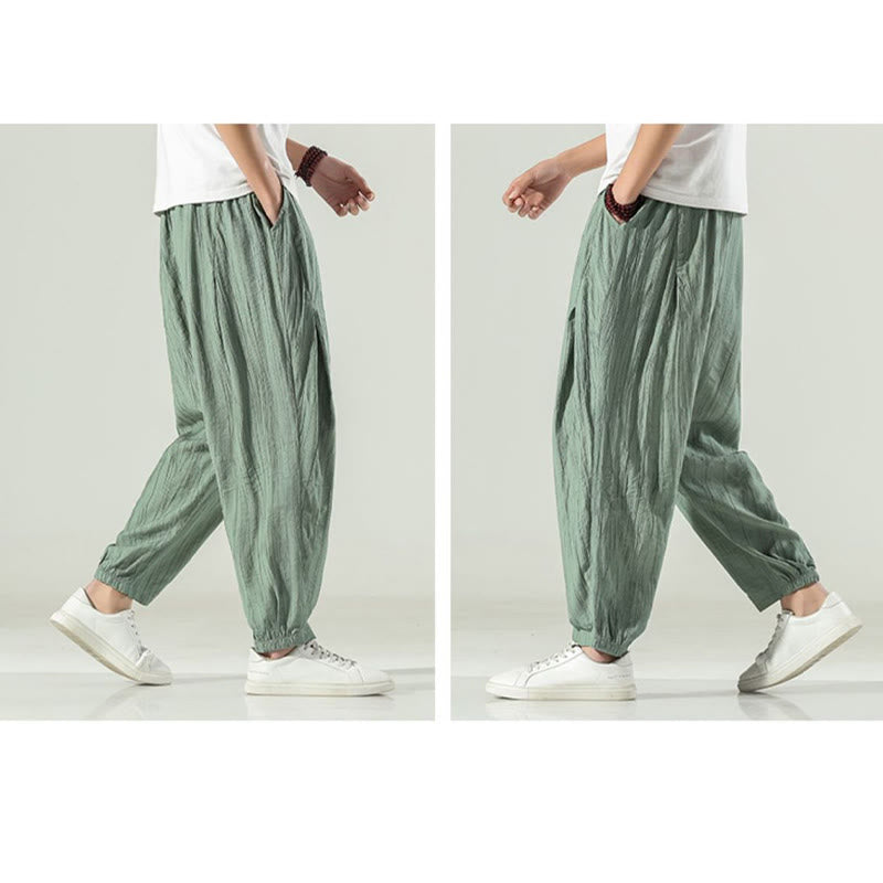 Pantalones harén de algodón Buddha Stones para hombre con cordón y bolsillos - image 15