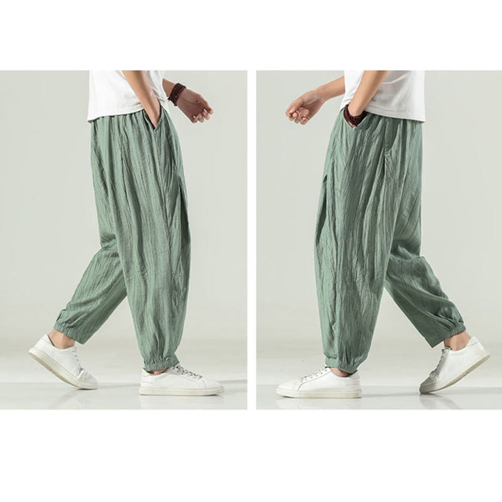 Pantalones harén de algodón Buddha Stones para hombre con cordón y bolsillos - image 15