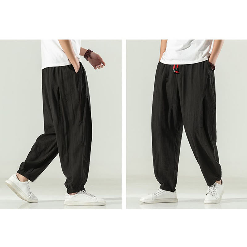 Pantalones harén de algodón Buddha Stones para hombre con cordón y bolsillos - image 27