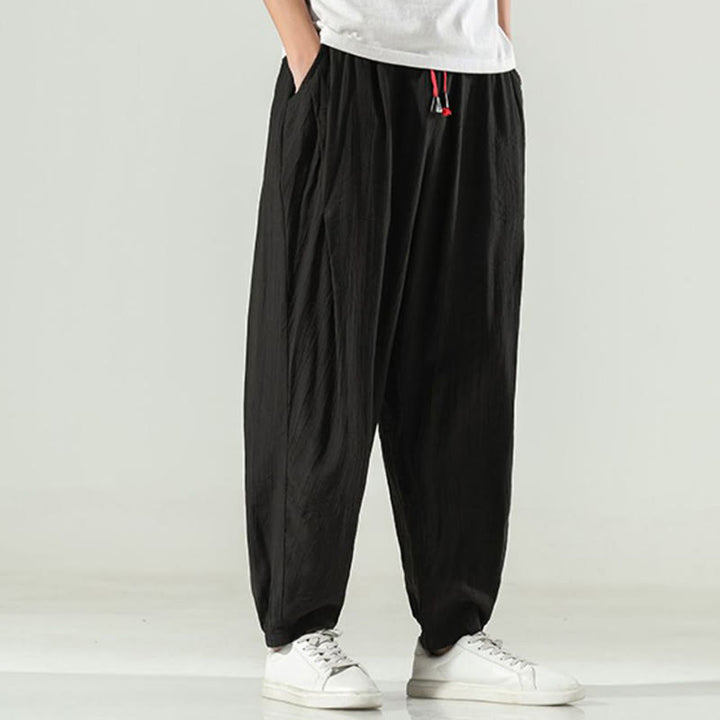 Pantalones harén de algodón Buddha Stones para hombre con cordón y bolsillos - image 21