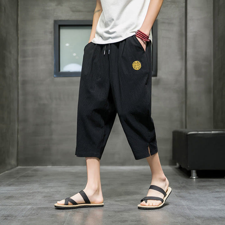 Pantalones cortos de lino con cordón y bolsillos de Buddha Stones para hombre, de verano - Negro - US/UK/AU44, EU54 (5XL) - image 9