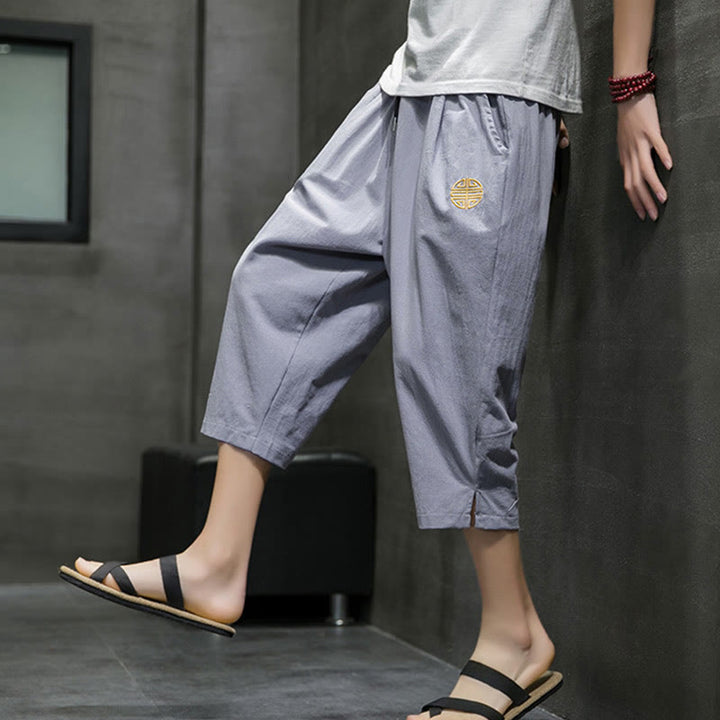 Pantalones cortos de lino con cordón y bolsillos de Buddha Stones para hombre, de verano - image 24
