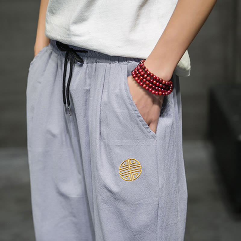 Pantalones cortos de lino con cordón y bolsillos de Buddha Stones para hombre, de verano - image 26