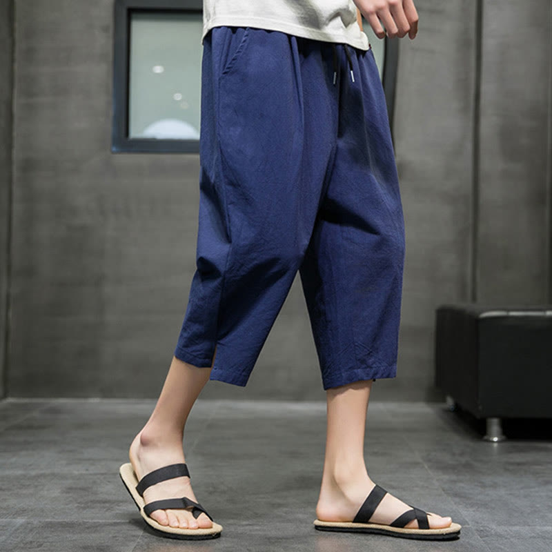 Pantalones cortos de lino con cordón y bolsillos de Buddha Stones para hombre, de verano - image 4