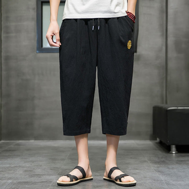 Pantalones cortos de lino con cordón y bolsillos de Buddha Stones para hombre, de verano - image 14