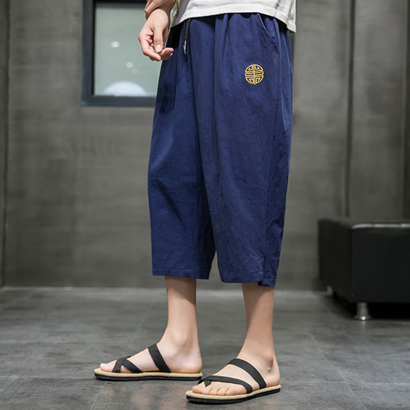 Pantalones cortos de lino con cordón y bolsillos de Buddha Stones para hombre, de verano - image 6