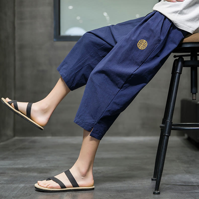 Pantalones cortos de lino con cordón y bolsillos de Buddha Stones para hombre, de verano - image 4