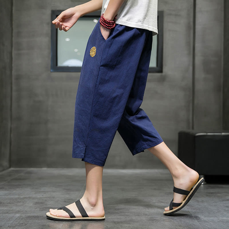 Pantalones cortos de lino con cordón y bolsillos de Buddha Stones para hombre, de verano - image 8