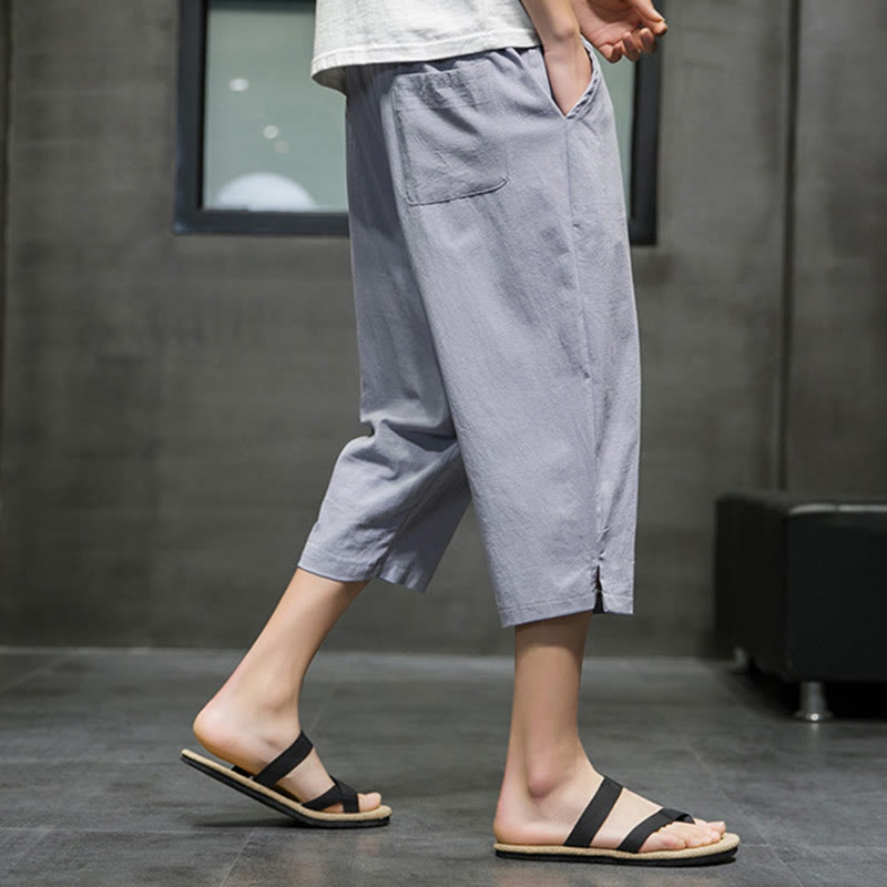 Pantalones cortos de lino con cordón y bolsillos de Buddha Stones para hombre, de verano - image 21
