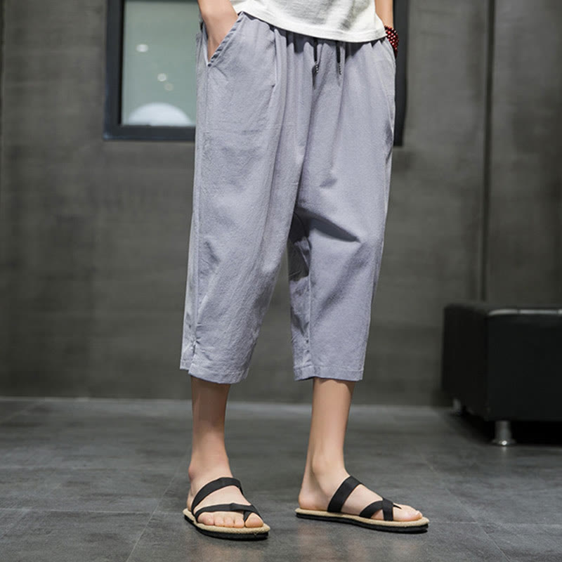 Pantalones cortos de lino con cordón y bolsillos de Buddha Stones para hombre, de verano - image 18