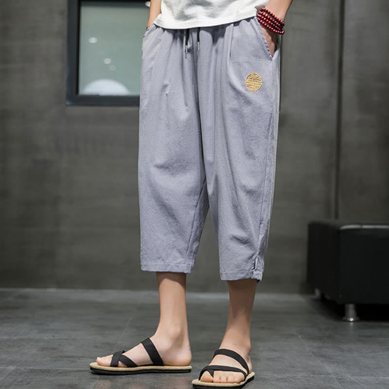Pantalones cortos de lino con cordón y bolsillos de Buddha Stones para hombre, de verano - image 21