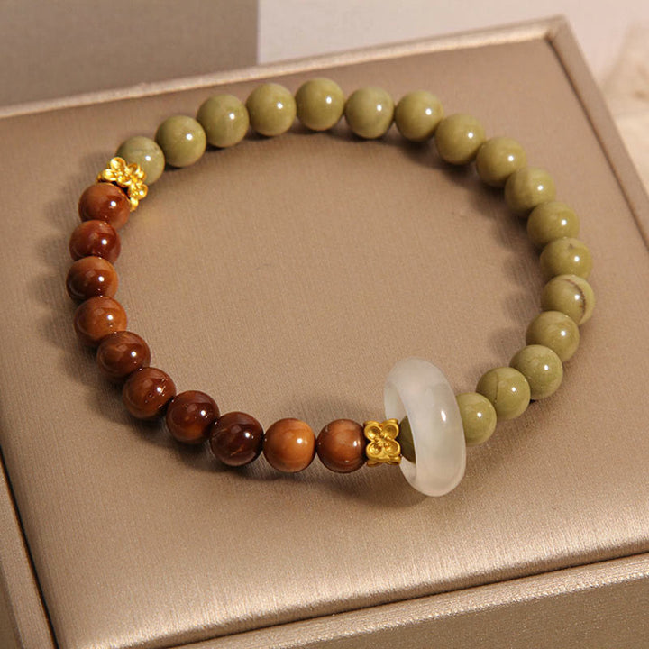 Buddha Stones pulsera de alienta de ágata natural de Alashan y semilla de Kuka