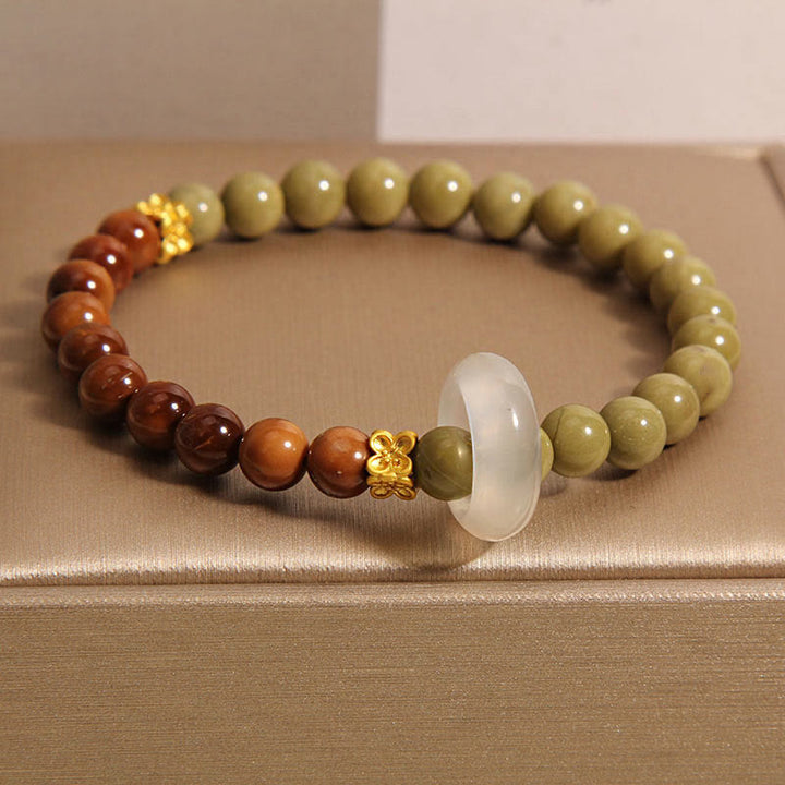 Buddha Stones pulsera de alienta de ágata natural de Alashan y semilla de Kuka