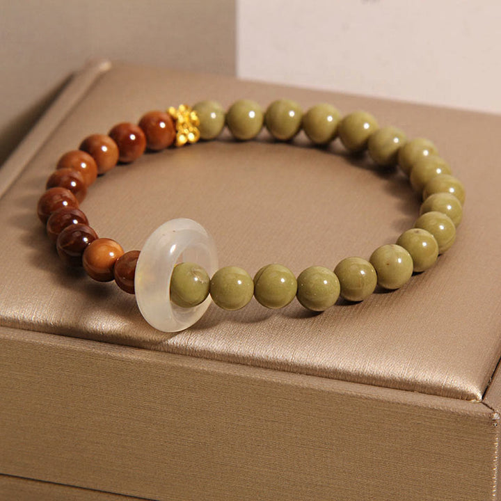 Buddha Stones pulsera de alienta de ágata natural de Alashan y semilla de Kuka