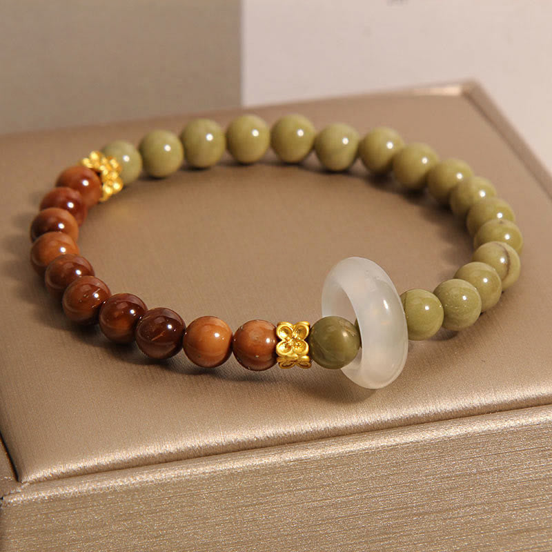 Buddha Stones pulsera de alienta de ágata natural de Alashan y semilla de Kuka