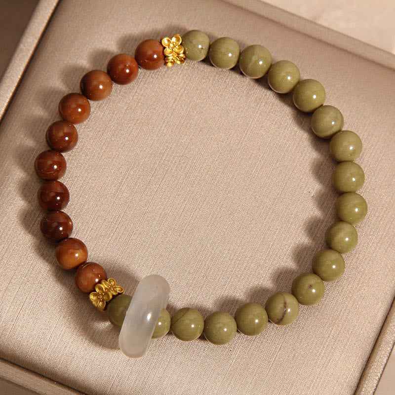 Buddha Stones pulsera de alienta de ágata natural de Alashan y semilla de Kuka