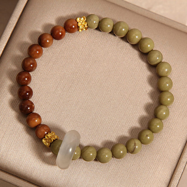Buddha Stones pulsera de alienta de ágata natural de Alashan y semilla de Kuka