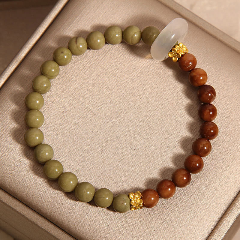 Buddha Stones pulsera de alienta de ágata natural de Alashan y semilla de Kuka