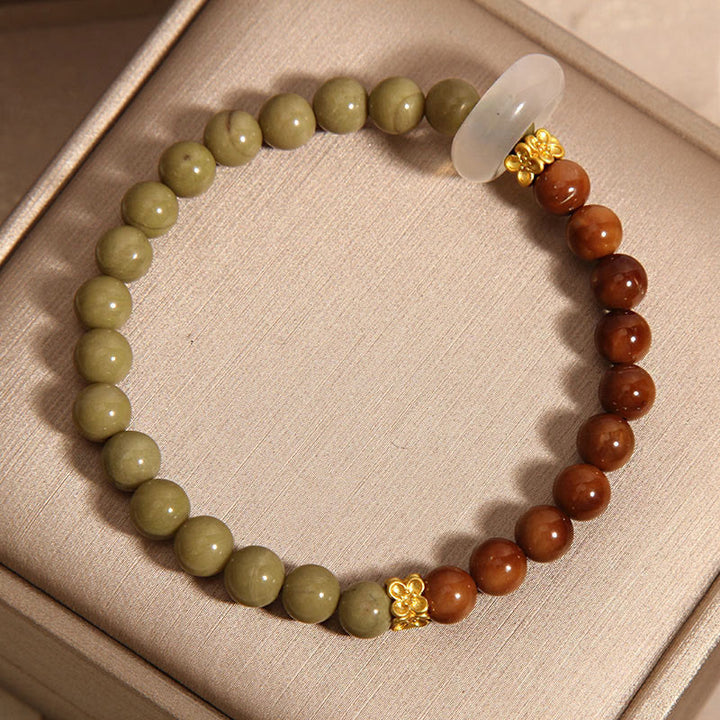 Buddha Stones pulsera de alienta de ágata natural de Alashan y semilla de Kuka