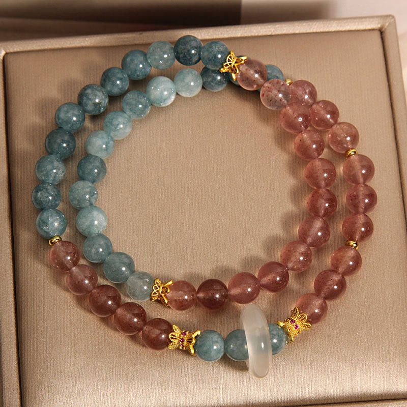 Buddha Stones Pulsera de Cuarzo Fresa de Jade para la Suerte y la Abundancia