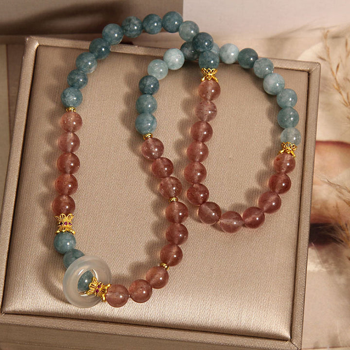 Buddha Stones Pulsera de Cuarzo Fresa de Jade para la Suerte y la Abundancia