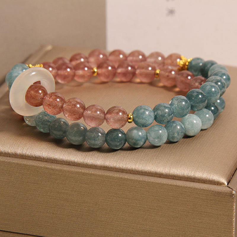 Buddha Stones Pulsera de Cuarzo Fresa de Jade para la Suerte y la Abundancia