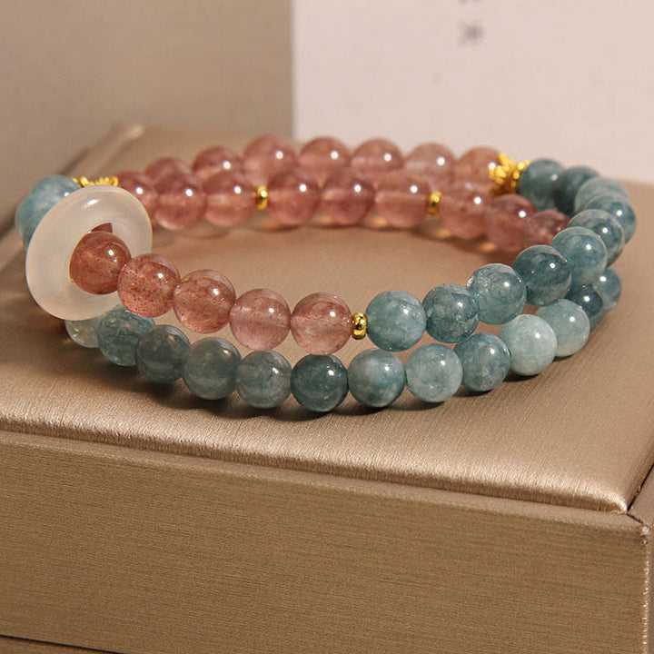 Buddha Stones Pulsera de Cuarzo Fresa de Jade para la Suerte y la Abundancia