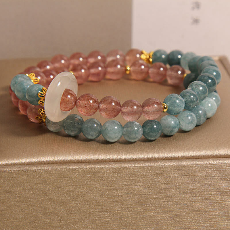 Buddha Stones Pulsera de Cuarzo Fresa de Jade para la Suerte y la Abundancia