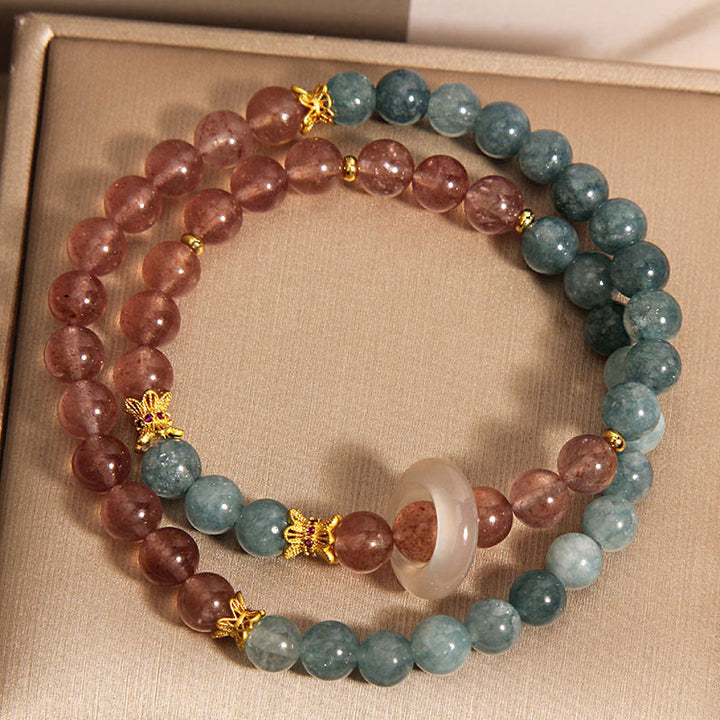 Buddha Stones Pulsera de Cuarzo Fresa de Jade para la Suerte y la Abundancia