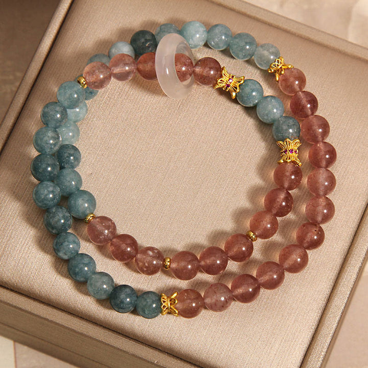 Buddha Stones Pulsera de Cuarzo Fresa de Jade para la Suerte y la Abundancia