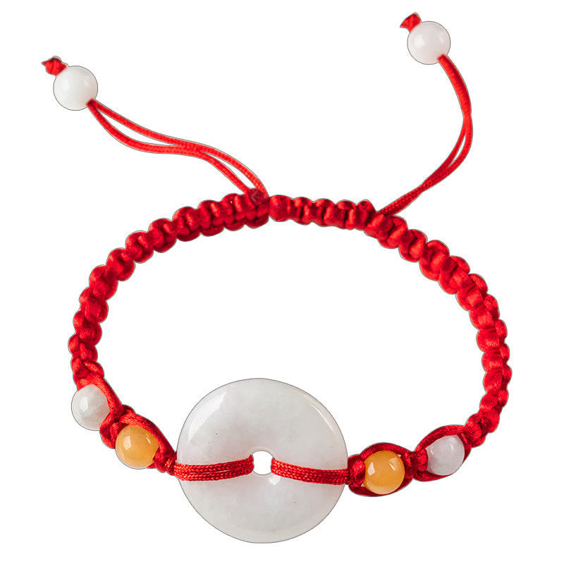 Buddha Stones Pulsera de cuerda roja con adorno de jade y hebilla de paz para la suerte
