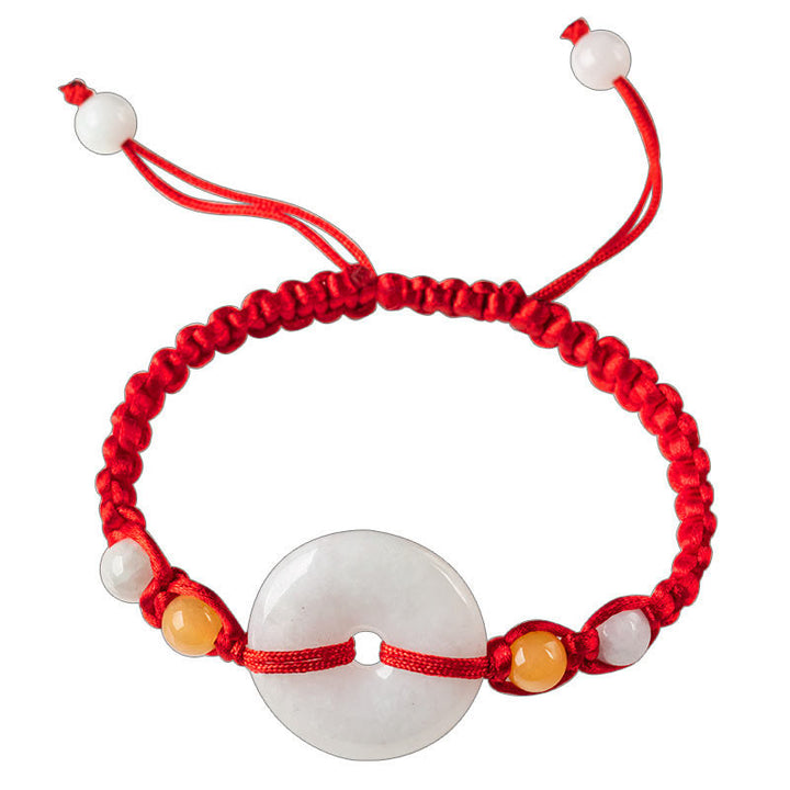 Buddha Stones Pulsera de cuerda roja con adorno de jade y hebilla de paz para la suerte