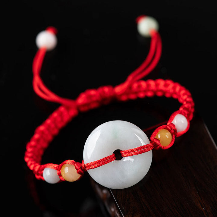 Buddha Stones Pulsera de cuerda roja con adorno de jade y hebilla de paz para la suerte