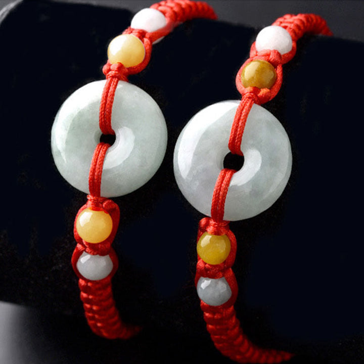 Buddha Stones Pulsera de cuerda roja con adorno de jade y hebilla de paz para la suerte