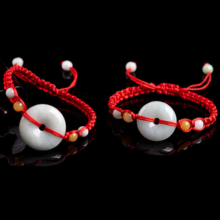 Buddha Stones Pulsera de cuerda roja con adorno de jade y hebilla de paz para la suerte