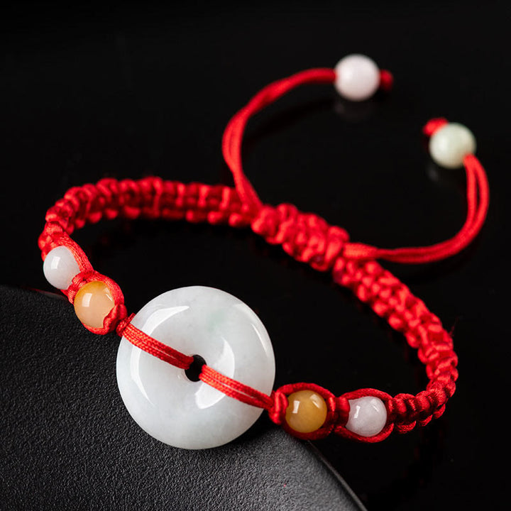 Buddha Stones Pulsera de cuerda roja con adorno de jade y hebilla de paz para la suerte