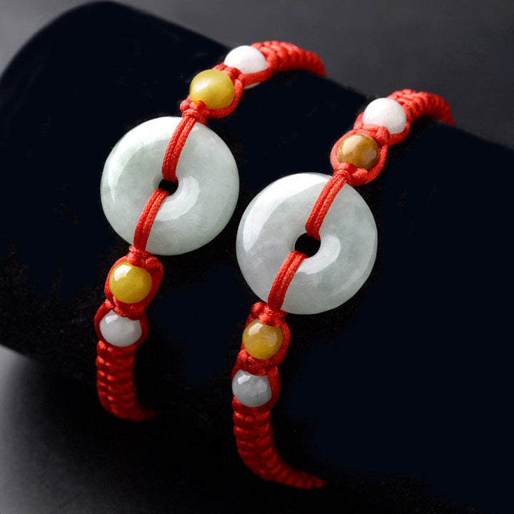Buddha Stones Pulsera de cuerda roja con adorno de jade y hebilla de paz para la suerte