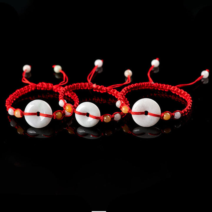 Buddha Stones Pulsera de cuerda roja con adorno de jade y hebilla de paz para la suerte