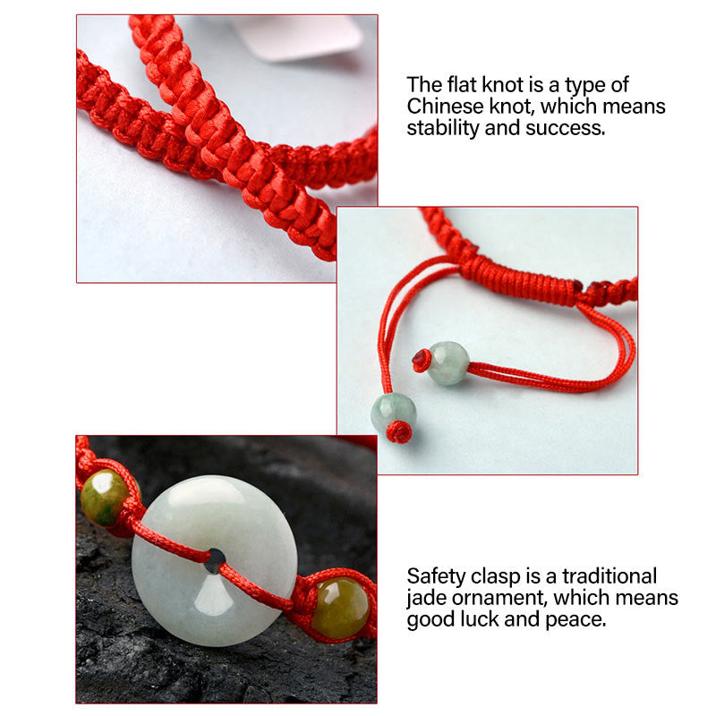Buddha Stones Pulsera de cuerda roja con adorno de jade y hebilla de paz para la suerte