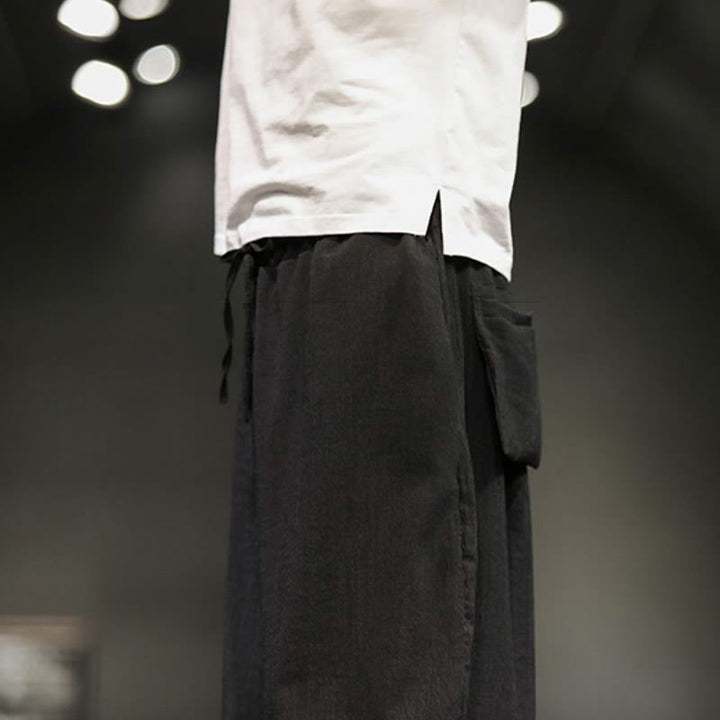 Buddha Stones Pantalones cortos de verano de algodón y lino sólidos para hombres con bolsillos - image 33