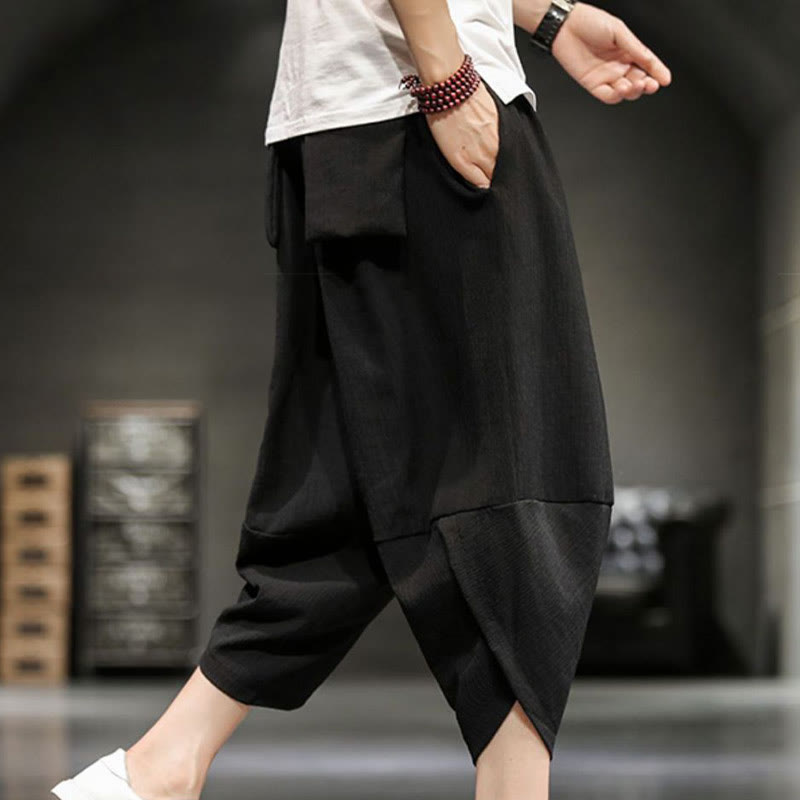 Buddha Stones Pantalones cortos de verano de algodón y lino sólidos para hombres con bolsillos - image 27