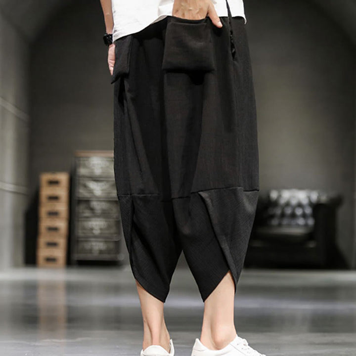 Buddha Stones Pantalones cortos de verano de algodón y lino sólidos para hombres con bolsillos - image 27