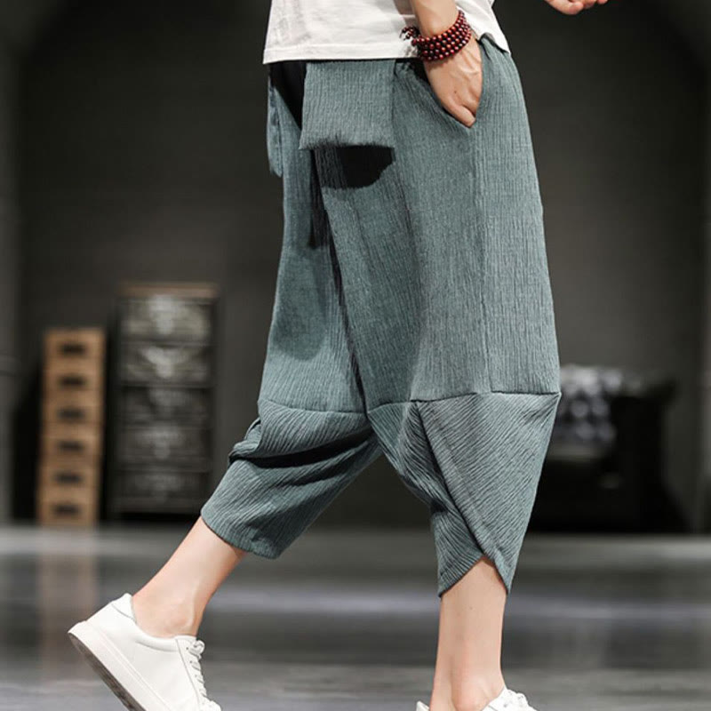 Buddha Stones Pantalones cortos de verano de algodón y lino sólidos para hombres con bolsillos - image 12