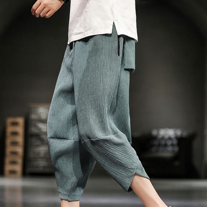 Buddha Stones Pantalones cortos de verano de algodón y lino sólidos para hombres con bolsillos - Verde mar oscuro - US/UK/AU46, EU56 (5XL)  - image 10