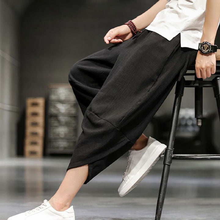 Buddha Stones Pantalones cortos de verano de algodón y lino sólidos para hombres con bolsillos - image 28