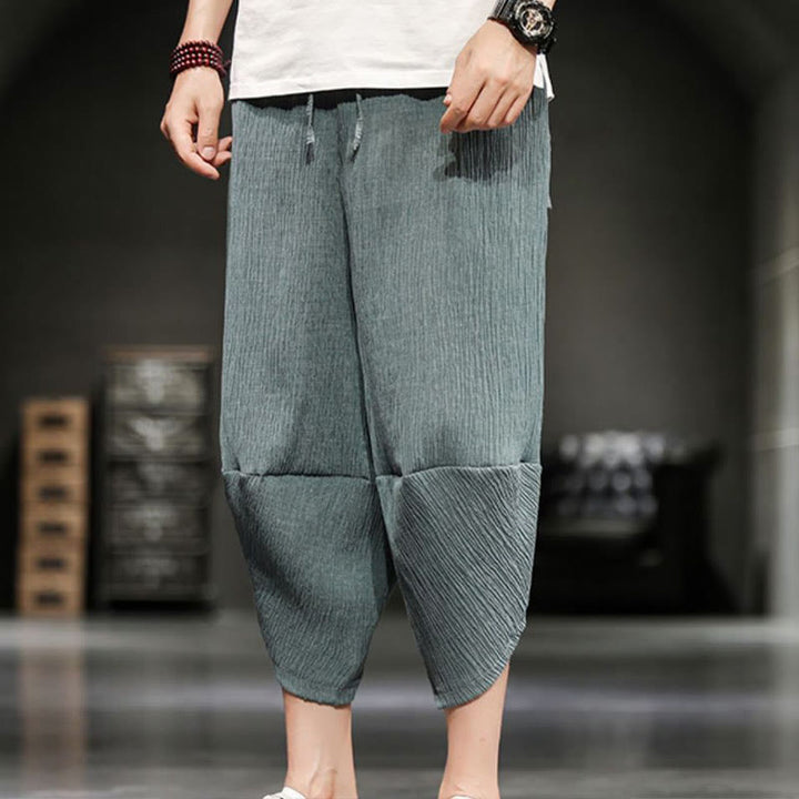 Buddha Stones Pantalones cortos de verano de algodón y lino sólidos para hombres con bolsillos - image 15