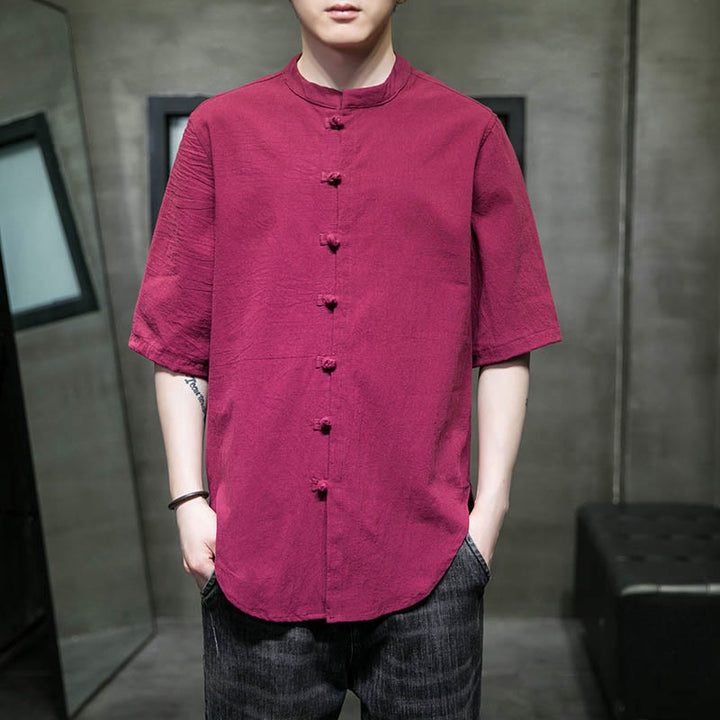 Camiseta de algodón de media manga para hombre en color liso de Buddha Stones - Violeta medio rojo - US/UK/AU46, EU56 (5XL)  - image 11
