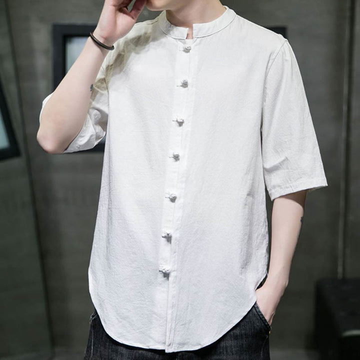 Camiseta de algodón de media manga para hombre en color liso de Buddha Stones - image 1