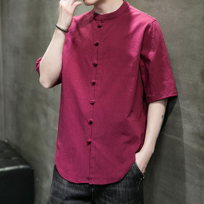 Camiseta de algodón de media manga para hombre en color liso de Buddha Stones - image 12